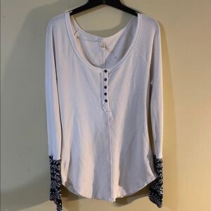 Free People Cream Long Sleeve Top with Patterned Cuffs